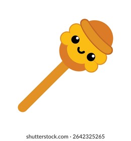 A cartoon honey dipper with a kawaii face on a white background.