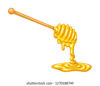 Cartoon Honey Dipper With  Pool Of Honey