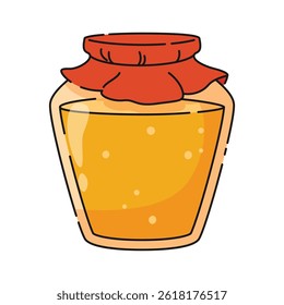 Cartoon Honey Jar with Fabric Lid, honey orange natural sweetness. Beekeeping
