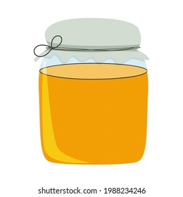 Cartoon honey jar on white background. Vector illustration.