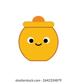 A cartoon honey pot with a smiling face, isolated on white.