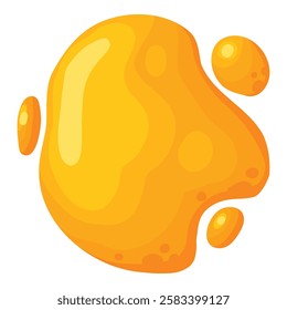Cartoon honey splash. Sweet syrup dripping spots, melting liquid honey spots flat vector illustration icon. Sticky honey drops on white background.