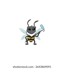 Cartoon Honeybee Painter characters isolated on white background. Honeybee Painter characters with emotions, holding a Ruler of Paint, Bee vector icon illustration design template