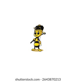 Cartoon Honeybee Painter characters isolated on white background. Honeybee Painter characters with emotions, holding a Ruler of Paint, Bee vector icon illustration design template
