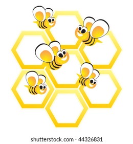 cartoon honeybees in honeycomb