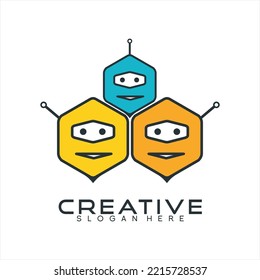 Cartoon Honeycomb Illustration Vektorlogo Design mit Roboter-Konzept.
