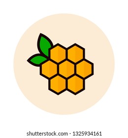 cartoon honeycomb with leaves icon