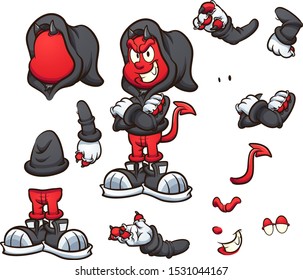 Cartoon hooded devil character with different body parts clip art. Vector illustration with simple gradients. Some elements on separate layers. 
