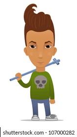 Cartoon hooligan with a pipe