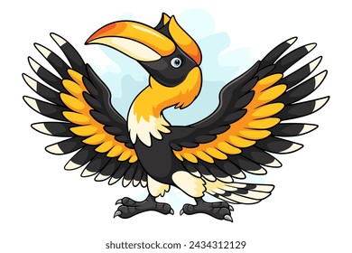 Cartoon Hornbill Vogel auf weißem Hintergrund