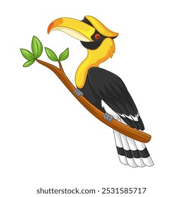 Cartoon hornbill on the branch