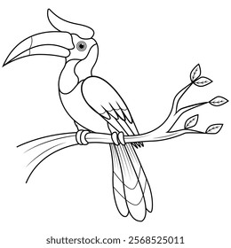 Cartoon hornbill on the branch line art