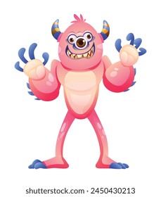 Cartoon horned monster character. Vector illustration isolated on white background
