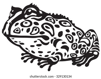 Cartoon Horned Pacman Frog Black White Stock Vector (Royalty Free ...