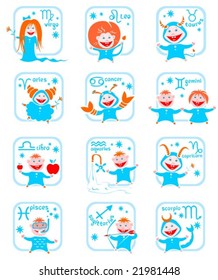 Cartoon horoscope symbols on a white background. Zodiac star signs.