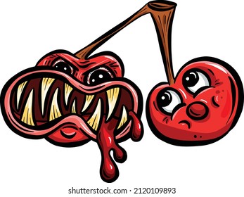 Cartoon Horror Red Cherry Fruit Cartoon Logo Design