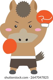 Cartoon Horse Celebrating Boxing Victory