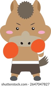 Cartoon Horse Celebrating Boxing Victory