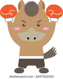 Cartoon Horse Celebrating Boxing Victory