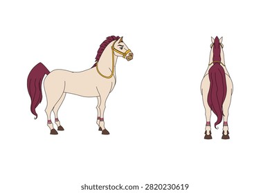 Cartoon Horse Character Design, Horse Side Vector, Horse Character Illustration, Back, Standing, Four Leg Animal Illustration