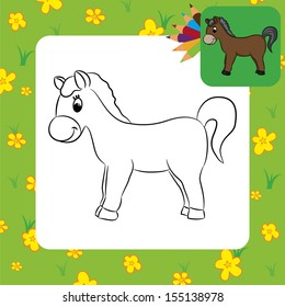 Cartoon horse. Coloring page. Vector illustration.