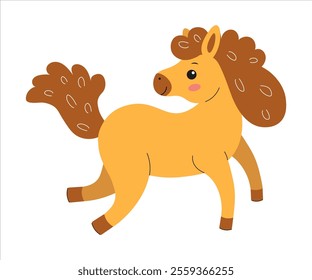 Cartoon horse with curly mane playfully running in a whimsical style