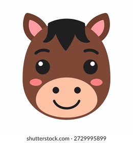 A cartoon horse face with a smiling expression is centered on a white background.   