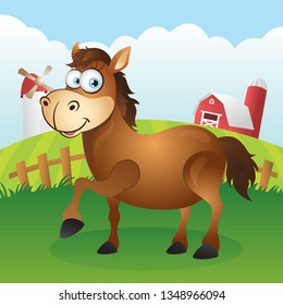 Cartoon horse in the farm