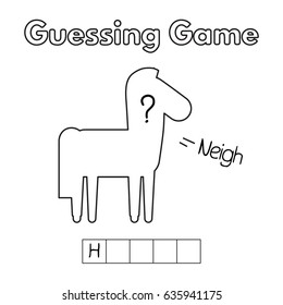 Cartoon horse guessing game. Vector illustration for children education