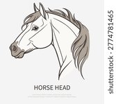 Cartoon horse head, side view, isolated on white background. Horse head profile view. Domestic animal portrait. Vector illustration.