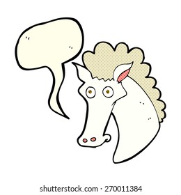 cabeza de caballo de dibujos animados con burbuja de habla
