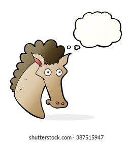 cabeza de caballo de caricatura con burbuja de pensamiento
