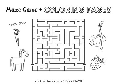 Juego de labranza de caballos de dibujos animados. Páginas de libros de coloración de vectores para niños