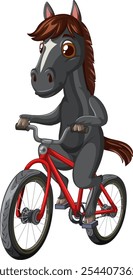 A cartoon horse riding a red bicycle