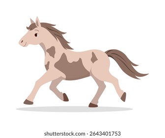 Cartoon Horse Running, Tan and Brown Colored Horse in Motion on White Background