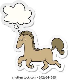 cartoon horse running with thought bubble as a printed sticker
