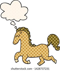 cartoon horse running with thought bubble in comic book style
