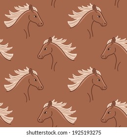 Caballo de caricatura. Sencillo patrón de moda con cabeza de caballo. Ilustración vectorial plana para impresiones, ropa, embalaje y postales. 