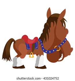 Cartoon horse smiling turning away. Vector illustration.