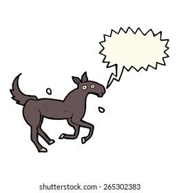 caballo de dibujos animados sudando con burbuja de habla