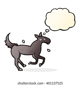 caballo de dibujos animados sudando con burbuja de pensamientos