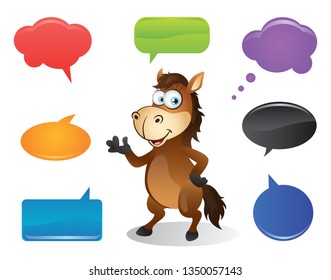 Cartoon Horse talking with Speech Bubbles