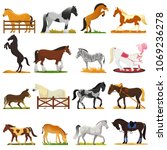 Cartoon horse vector cute animal of horse-breeding or equestrian and horsey or equine stallion illustration animalistic horsy set of pony zebra character isolated on background
