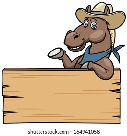 Cartoon Horse with wooden sign