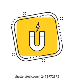 Cartoon horseshoe magnet icon vector illustration. Magnetic on isolated yellow square background. Electromagnetic sign concept.