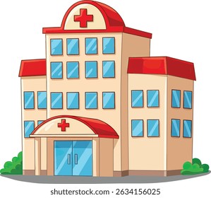 Cartoon Hospital Building Red Cross Roof Medical Facility Healthcare Services