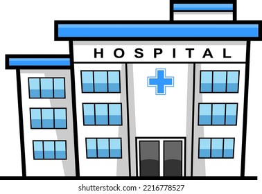 Cartoon Hospital Building. Vector Hand Drawn Illustration Isolated On Transparent Background