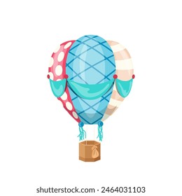 Cartoon hot air balloon cute colorful vintage aerial vehicle vector illustration isolated on white