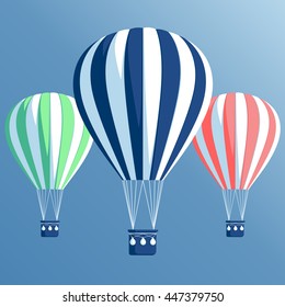 Cartoon hot air balloons in the blue sky