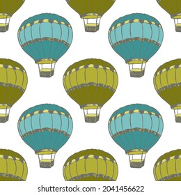 Cartoon hot air balloons  illustration vector seamless patter. Retro transportation aircraft vehicles. Summer leisure objects. Hot air balloons floating freedom symbols. Sky flotilla objects.